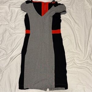 French Connection Colorblock Mini Dress in Gray, Black, and Red